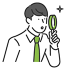 虫眼鏡をもつ男性スタッフイラスト